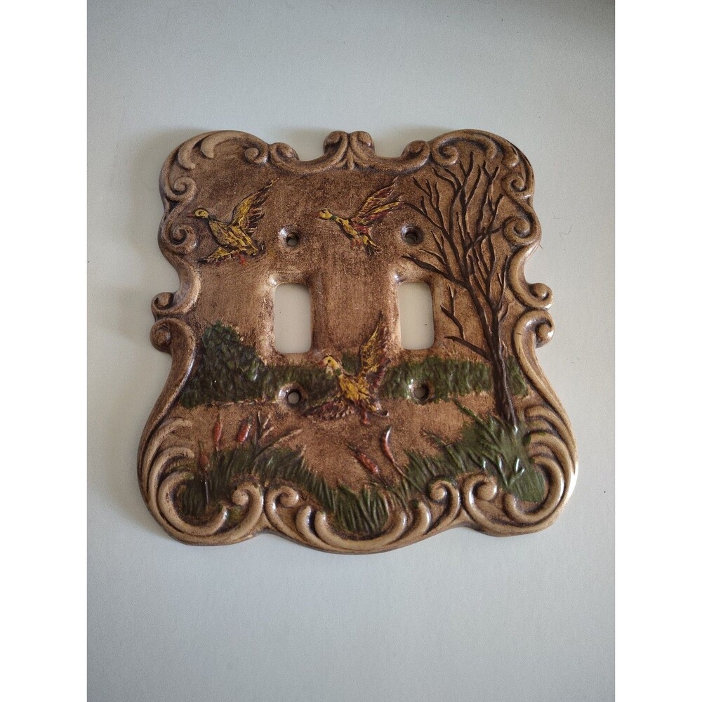 Vintage Holland Mold - Ducks Ceramic Light Double Switch Plate     55